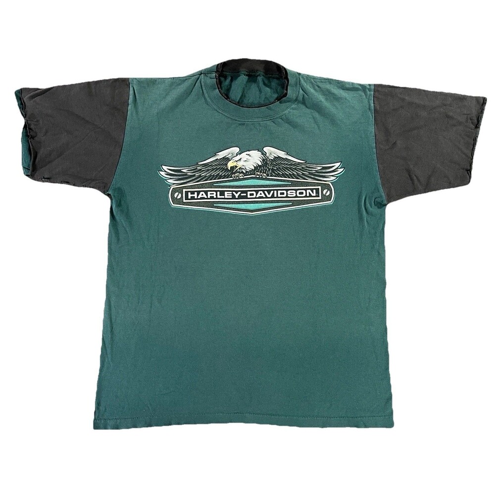 Vintage Harley Davidson Men’s Green Cotton Single Stitch T Shirt Made In USA XL